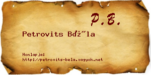 Petrovits Béla névjegykártya